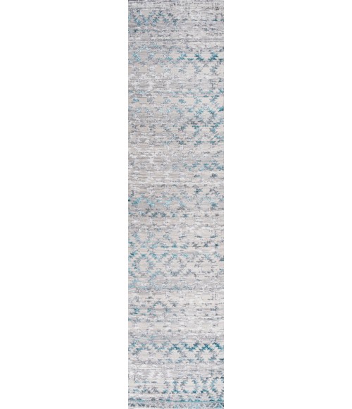SILK ORCHID Area Rug Ancient Faded Trellis Gray/Turquoise 2 ft. x 10 ft. Runner Rug