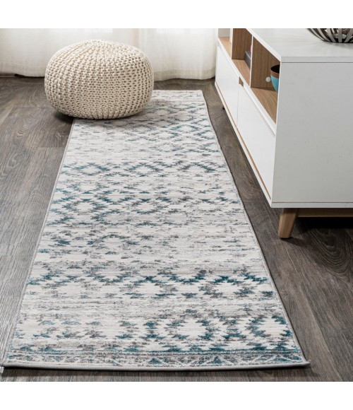 SILK ORCHID Area Rug Ancient Faded Trellis Gray/Turquoise 2 ft. x 10 ft. Runner Rug
