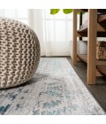SILK ORCHID Area Rug Ancient Faded Trellis Gray/Turquoise 2 ft. x 10 ft. Runner Rug