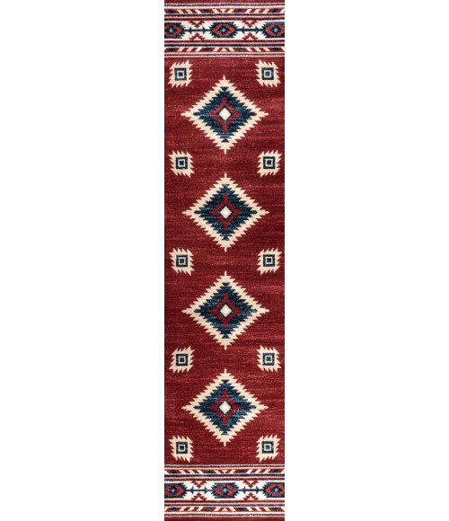 SOUTH WESTERN Area Rug Serape Medallion Southwestern Red/Navy/Cream 2 ft. x 8 ft. Runner Rug
