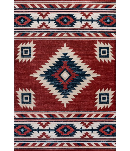 SOUTH WESTERN Area Rug Serape Medallion Southwestern Red/Navy/Cream 5 ft. x 8 ft. Area Rug