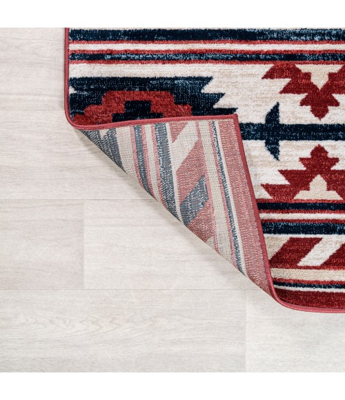 SOUTH WESTERN Area Rug Serape Medallion Southwestern Red/Navy/Cream 5 ft. x 8 ft. Area Rug