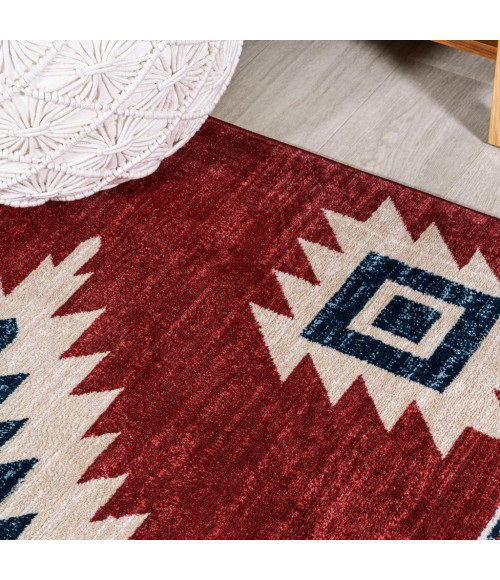 SOUTH WESTERN Area Rug Serape Medallion Southwestern Red/Navy/Cream 5 ft. x 8 ft. Area Rug