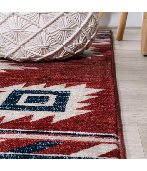 SOUTH WESTERN Area Rug Serape Medallion Southwestern Red/Navy/Cream 5 ft. x 8 ft. Area Rug
