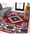 SOUTH WESTERN Area Rug Serape Medallion Southwestern Red/Navy/Cream 5 ft. x 8 ft. Area Rug