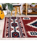 SOUTH WESTERN Area Rug Serape Medallion Southwestern Red/Navy/Cream 5 ft. x 8 ft. Area Rug