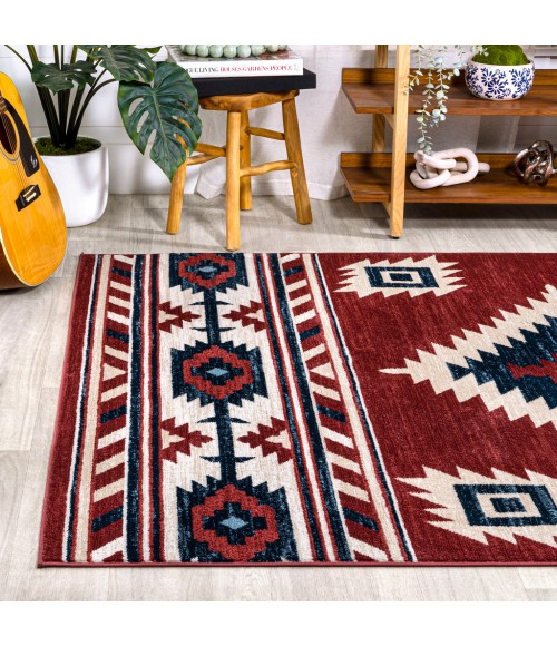 SOUTH WESTERN Area Rug Serape Medallion Southwestern Red/Navy/Cream 5 ft. x 8 ft. Area Rug