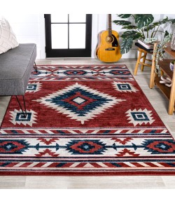 Jonathany South Western SWC100A Red/Navy/Cream Area Rug 5 ft. 3 in. X 7 ft. 7 in. Rectangle