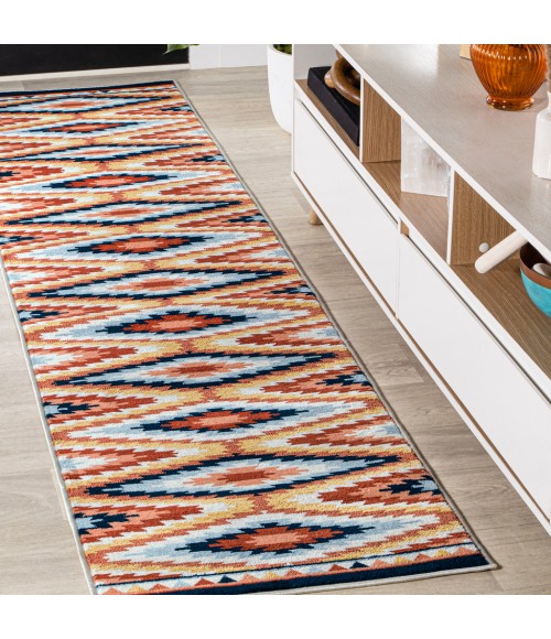 Konya Diamond Kilim Geometric Yellow/Red/Blue 2 ft. x 8 ft. Runner Rug