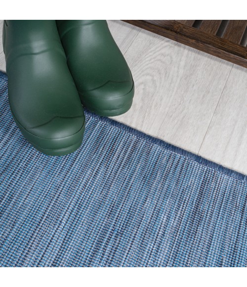 TUSCAN SUN COLLECTION Area Rug Ethan Modern Flatweave Solid Blue 6' Round Indoor/Outdoor Area Rug