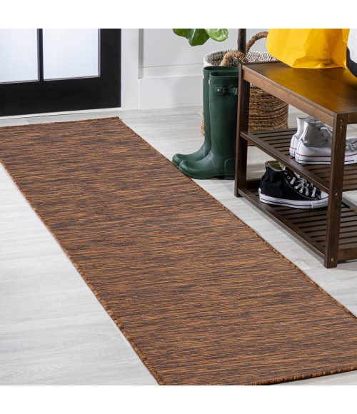 Ethan Modern Flatweave Solid Brown 2 ft. x 8 ft. Indoor/Outdoor Runner Rug