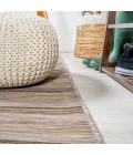 TUSCAN SUN COLLECTION Area Rug Bo Modern Farmhouse Wide Stripe Brown/Natural 6' Round Indoor/Outdoor Area Rug