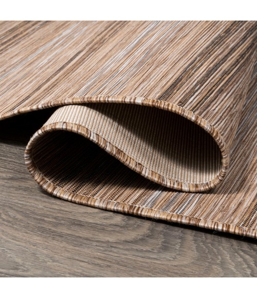 TUSCAN SUN COLLECTION Area Rug Bo Modern Farmhouse Wide Stripe Brown/Natural 6' Round Indoor/Outdoor Area Rug