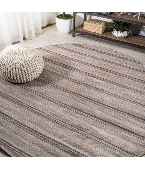 TUSCAN SUN COLLECTION Area Rug Bo Modern Farmhouse Wide Stripe Brown/Natural 6' Round Indoor/Outdoor Area Rug
