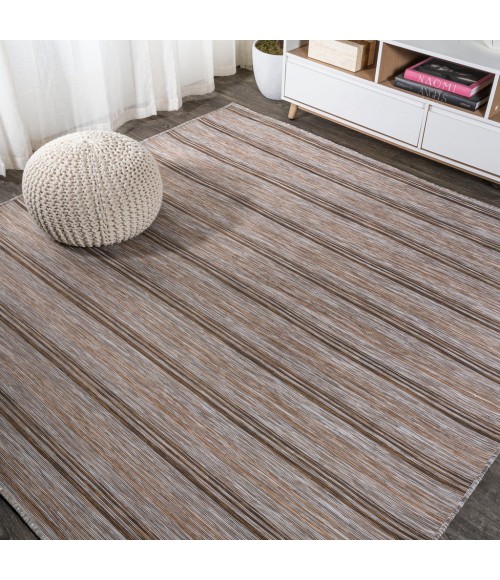 TUSCAN SUN COLLECTION Area Rug Bo Modern Farmhouse Wide Stripe Brown/Natural 6' Square Indoor/Outdoor Area Rug