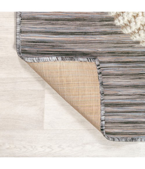 TUSCAN SUN COLLECTION Area Rug Finn Modern Farmhouse Pinstripe Dark Gray/Blue 6' Round Indoor/Outdoor Area Rug