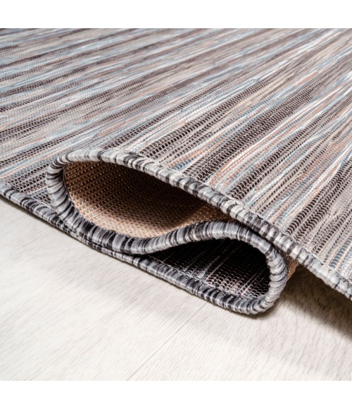 TUSCAN SUN COLLECTION Area Rug Finn Modern Farmhouse Pinstripe Dark Gray/Blue 6' Round Indoor/Outdoor Area Rug