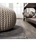 TUSCAN SUN COLLECTION Area Rug Finn Modern Farmhouse Pinstripe Dark Gray/Blue 6' Round Indoor/Outdoor Area Rug