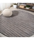 TUSCAN SUN COLLECTION Area Rug Finn Modern Farmhouse Pinstripe Dark Gray/Blue 6' Round Indoor/Outdoor Area Rug