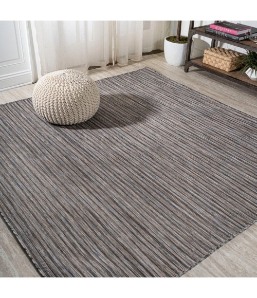 TUSCAN SUN COLLECTION Area Rug Finn Modern Farmhouse Pinstripe Dark Gray/Blue 6' Square Indoor/Outdoor Area Rug