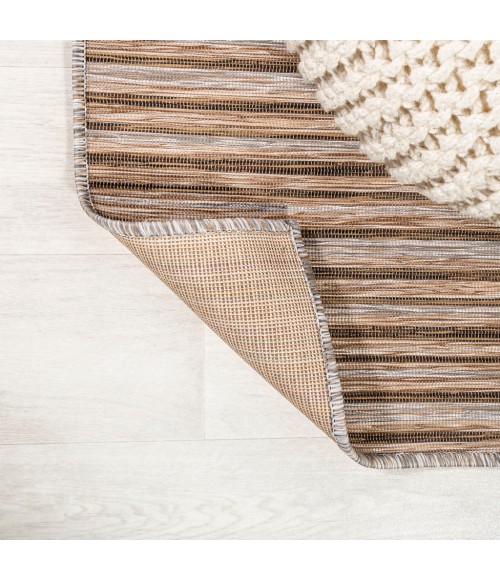 TUSCAN SUN COLLECTION Area Rug Finn Modern Farmhouse Pinstripe Brown/Natural 2 ft. x 8 ft. Indoor/Outdoor Runner Rug