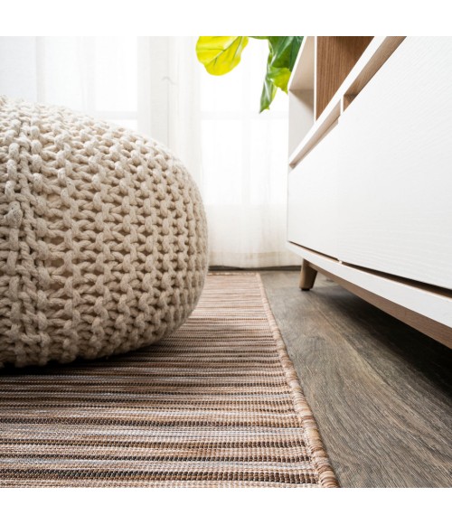 TUSCAN SUN COLLECTION Area Rug Finn Modern Farmhouse Pinstripe Brown/Natural 2 ft. x 8 ft. Indoor/Outdoor Runner Rug