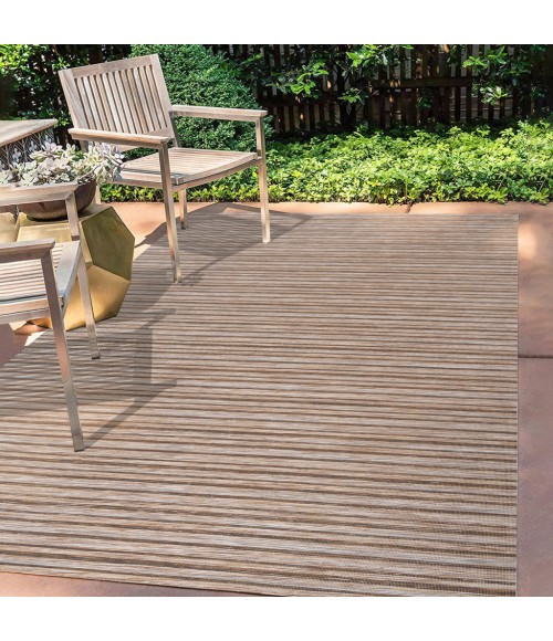 TUSCAN SUN COLLECTION Area Rug Finn Modern Farmhouse Pinstripe Brown/Natural 5 ft. x 8 ft. Indoor/Outdoor Area Rug