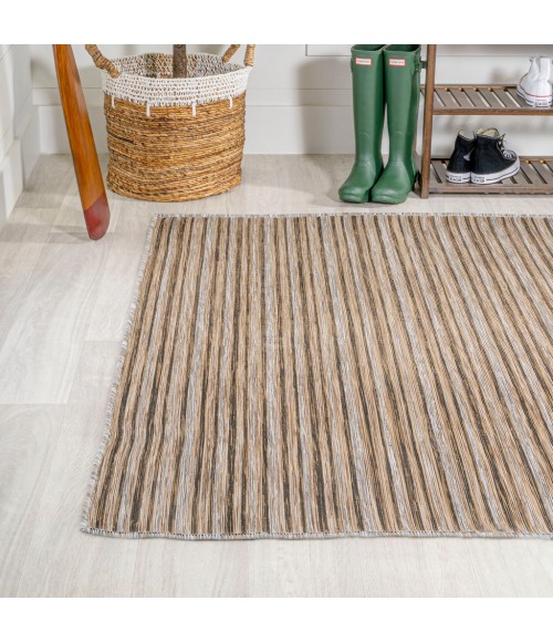 TUSCAN SUN COLLECTION Area Rug Finn Modern Farmhouse Pinstripe Brown/Natural 5 ft. x 8 ft. Indoor/Outdoor Area Rug