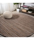 TUSCAN SUN COLLECTION Area Rug Finn Modern Farmhouse Pinstripe Brown/Natural 6' Round Indoor/Outdoor Area Rug