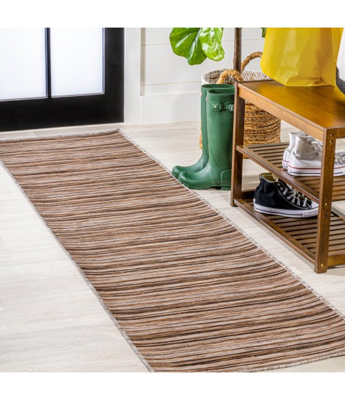 TUSCAN SUN COLLECTION Area Rug Finn Modern Farmhouse Pinstripe Natural/Brown 2 ft. x 8 ft. Indoor/Outdoor Runner Rug