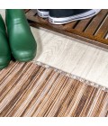 TUSCAN SUN COLLECTION Area Rug Finn Modern Farmhouse Pinstripe Natural/Brown 6' Square Indoor/Outdoor Area Rug
