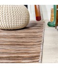 TUSCAN SUN COLLECTION Area Rug Finn Modern Farmhouse Pinstripe Natural/Brown 6' Square Indoor/Outdoor Area Rug