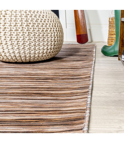 TUSCAN SUN COLLECTION Area Rug Finn Modern Farmhouse Pinstripe Natural/Brown 6' Square Indoor/Outdoor Area Rug