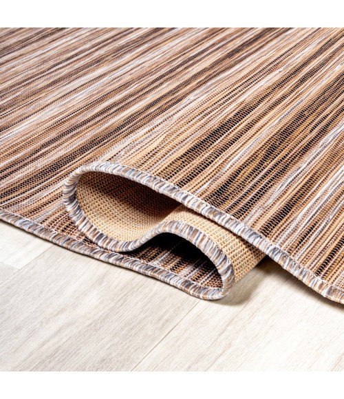 TUSCAN SUN COLLECTION Area Rug Finn Modern Farmhouse Pinstripe Natural/Brown 6' Square Indoor/Outdoor Area Rug
