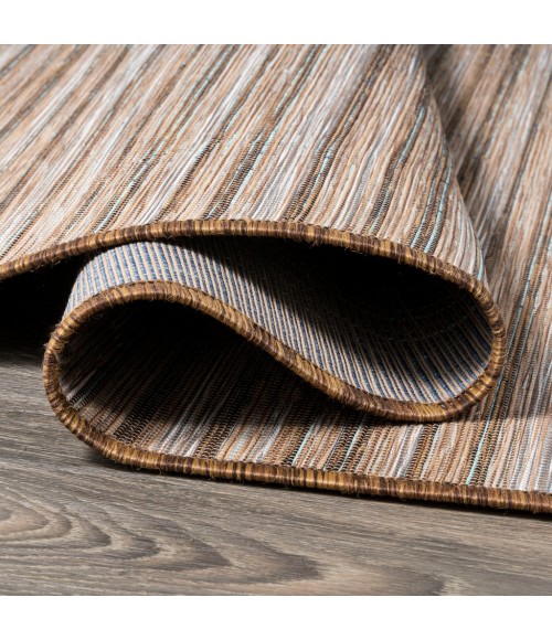TUSCAN SUN COLLECTION Area Rug Finn Modern Farmhouse Pinstripe Natural/Brown 6' Square Indoor/Outdoor Area Rug