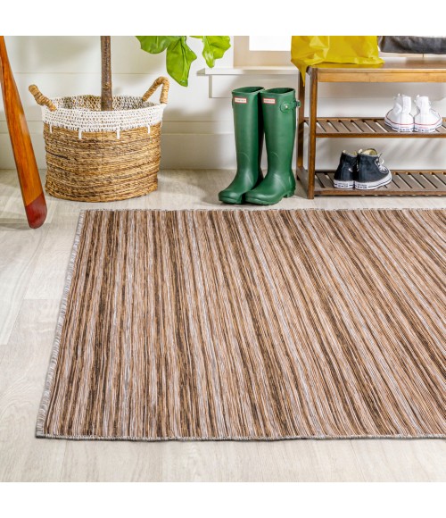 Finn Modern Farmhouse Pinstripe Natural/Brown 3 ft. x 5 ft. Indoor/Outdoor Area Rug