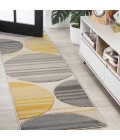 UNIQUE Area Rug Nicky Geometric Striped Circles Gray/Yellow/Cream 2 ft. x 8 ft. Runner Rug