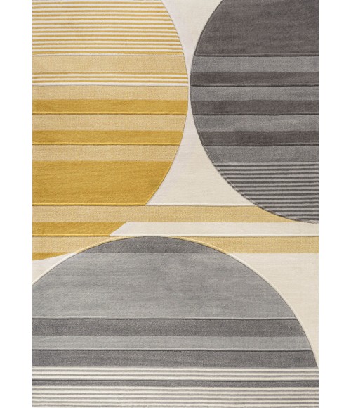 UNIQUE Area Rug Nicky Geometric Striped Circles Gray/Yellow/Cream 3 ft. x 5 ft. Area Rug