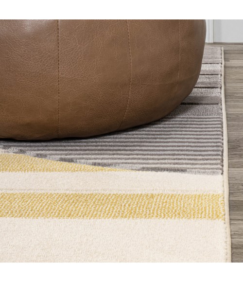UNIQUE Area Rug Nicky Geometric Striped Circles Gray/Yellow/Cream 3 ft. x 5 ft. Area Rug