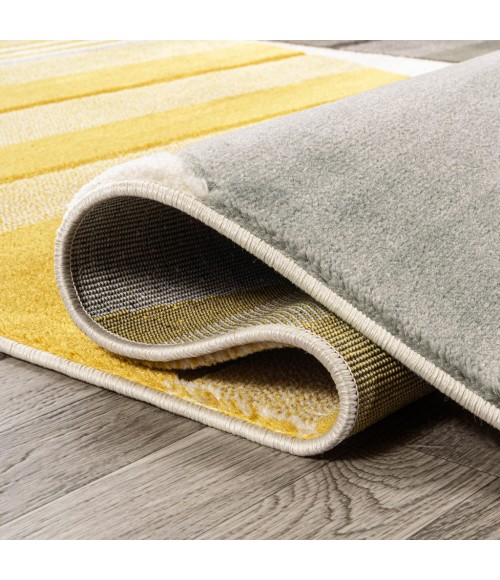 UNIQUE Area Rug Nicky Geometric Striped Circles Gray/Yellow/Cream 2 ft. x 8 ft. Runner Rug