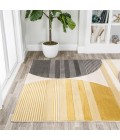 UNIQUE Area Rug Nicky Geometric Striped Circles Gray/Yellow/Cream 3 ft. x 5 ft. Area Rug