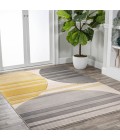 UNIQUE Area Rug Nicky Geometric Striped Circles Gray/Yellow/Cream 3 ft. x 5 ft. Area Rug