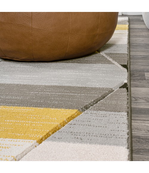 Kehoe Retro Diamonds Geometric Yellow/Gray/Cream 3 ft. x 5 ft. Area Rug