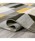 UNIQUE Area Rug Kehoe Retro Diamonds Geometric Yellow/Gray/Cream 2 ft. x 8 ft. Runner Rug