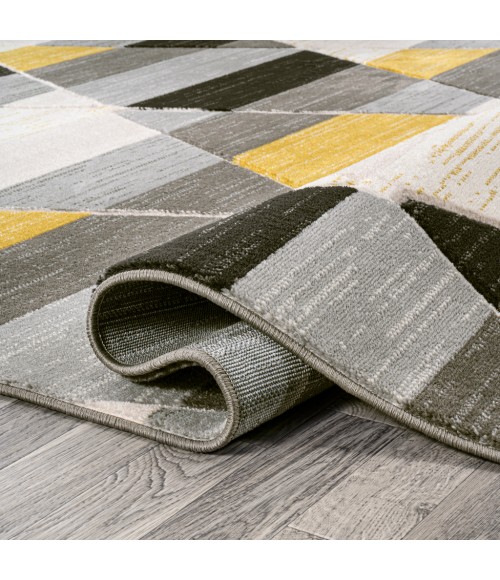 UNIQUE Area Rug Kehoe Retro Diamonds Geometric Yellow/Gray/Cream 2 ft. x 8 ft. Runner Rug