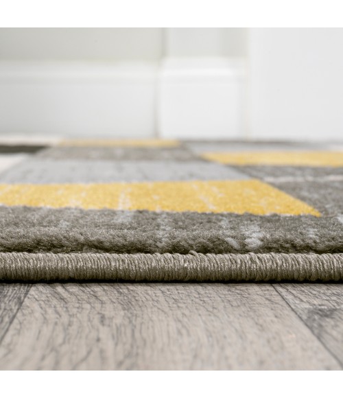 UNIQUE Area Rug Kehoe Retro Diamonds Geometric Yellow/Gray/Cream 2 ft. x 8 ft. Runner Rug