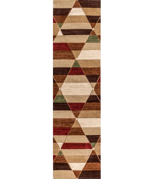 UNIQUE Area Rug Kehoe Retro Diamonds Geometric Red/Brown/Cream 2 ft. x 8 ft. Runner Rug