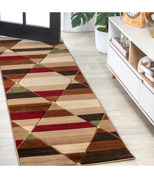 UNIQUE Area Rug Kehoe Retro Diamonds Geometric Red/Brown/Cream 2 ft. x 8 ft. Runner Rug