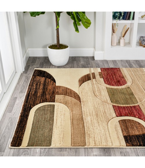UNIQUE Area Rug Tamara Retro Abstract Arches Cream/Brown/Red 4 ft. x 6 ft. Area Rug