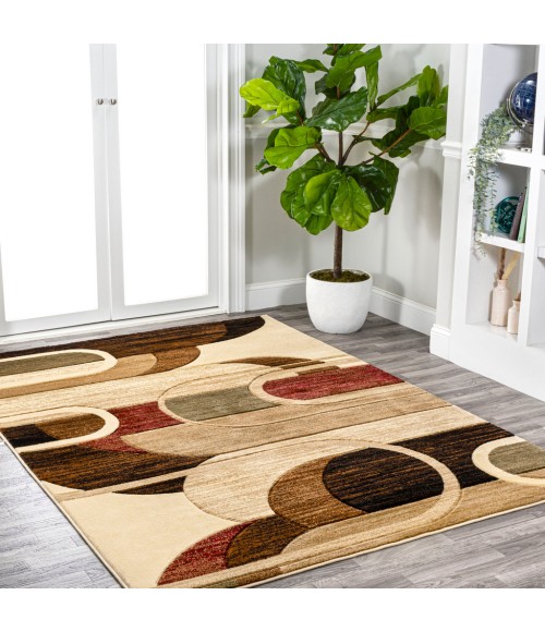 UNIQUE Area Rug Tamara Retro Abstract Arches Cream/Brown/Red 4 ft. x 6 ft. Area Rug